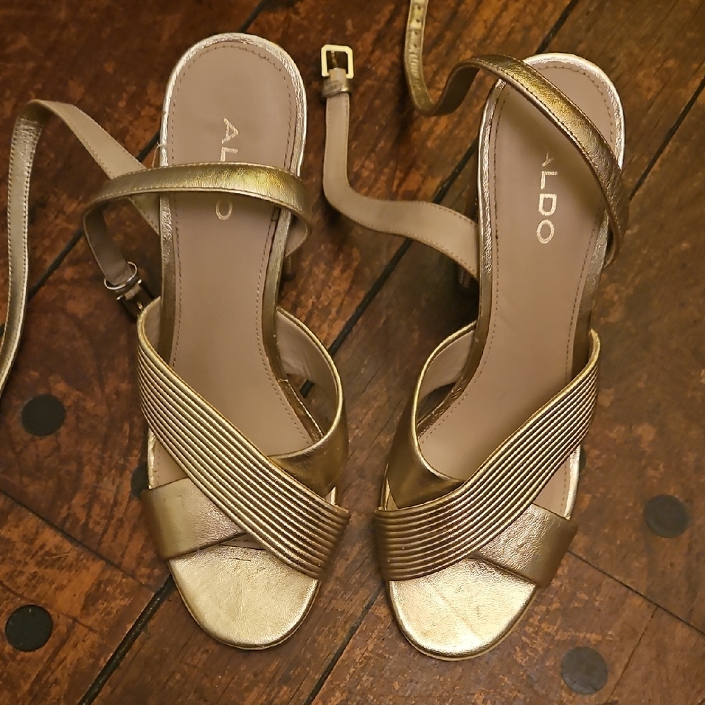 Aldo Gold Elegant Sandals with Crossover Straps